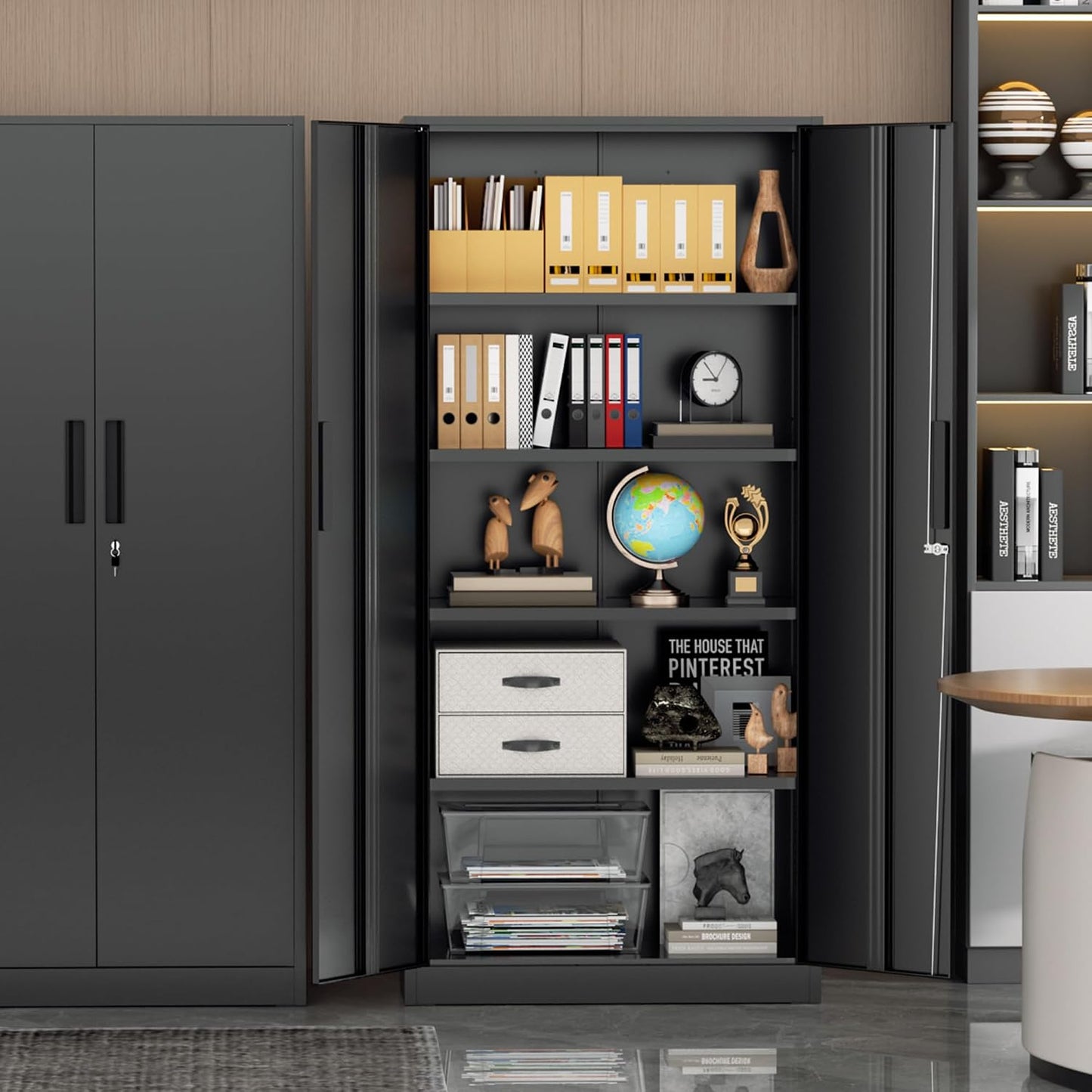 72” Metal Storage Cabinet, Garage Cabinets and Storage System with Doors and Shelves, Tall Lockable Tool Cabinet for Garage, Office, Home (Black)