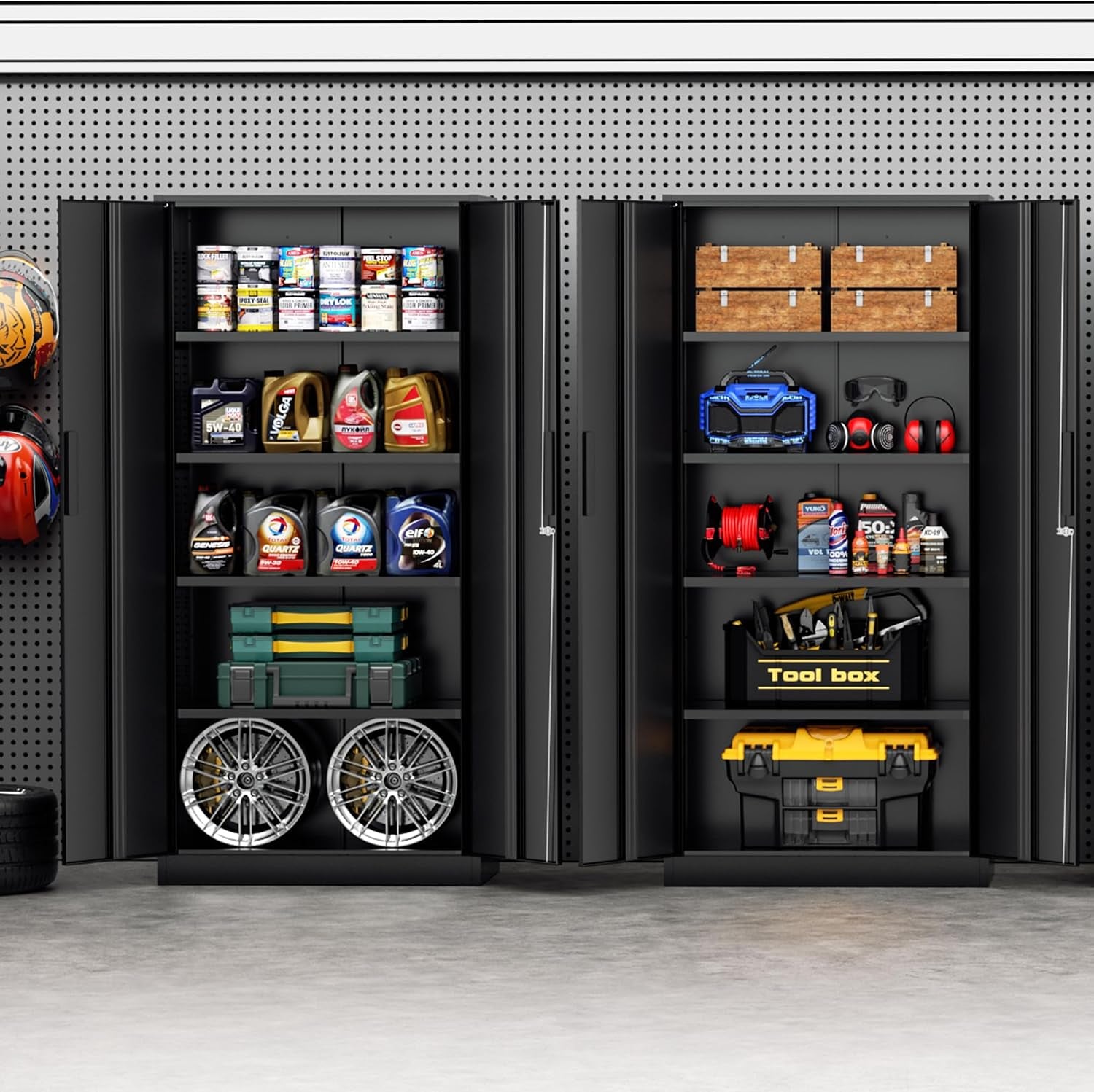 72” Metal Storage Cabinet, Garage Cabinets and Storage System with Doors and Shelves, Tall Lockable Tool Cabinet for Garage, Office, Home (Black)