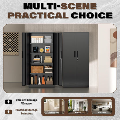 72” Metal Storage Cabinet, Garage Cabinets and Storage System with Doors and Shelves, Tall Lockable Tool Cabinet for Garage, Office, Home (Black)