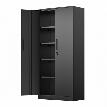 72” Metal Storage Cabinet, Garage Cabinets and Storage System with Doors and Shelves, Tall Lockable Tool Cabinet for Garage, Office, Home (Black)