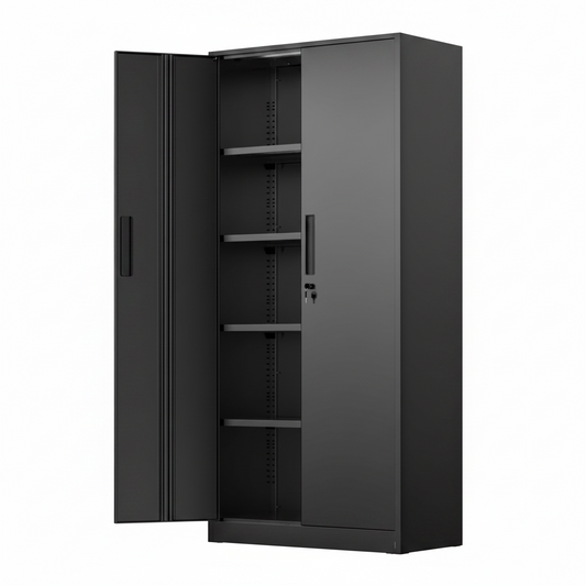 72” Metal Storage Cabinet, Garage Cabinets and Storage System with Doors and Shelves, Tall Lockable Tool Cabinet for Garage, Office, Home (Black)