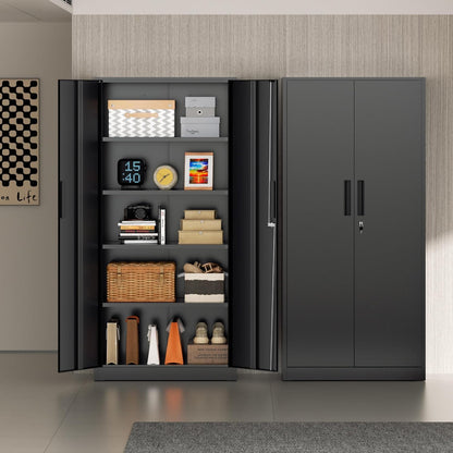 72” Metal Storage Cabinet, Garage Cabinets and Storage System with Doors and Shelves, Tall Lockable Tool Cabinet for Garage, Office, Home (Black)