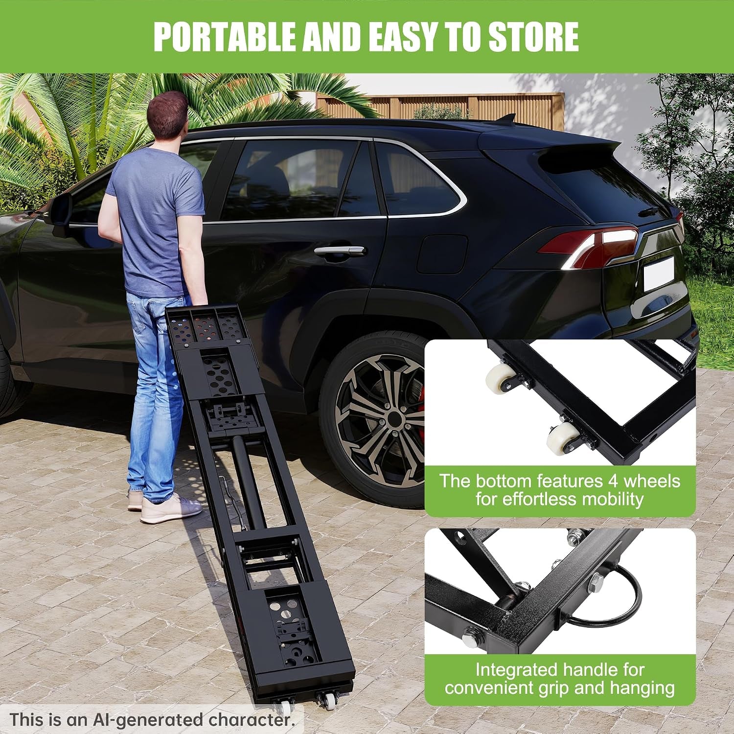 7000 LBS Portable Car Lift, Heavy Duty Quick Jack with 26.8" Max Height, Extended-Length Plates, 120V Power Unit, for Cars, Suvs, Light Trucks, Shop Use or Garage, Black