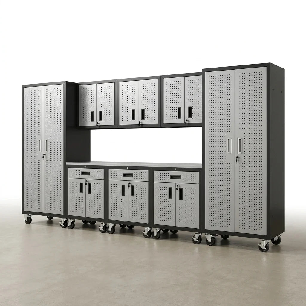 10-Piece Heavy Duty Steel Garage Cabinet System — Studio Shot