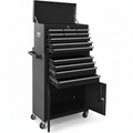 13-Drawer Rolling Tool Chest with Double Doors, 2 in 1 Detachable Rolling Tool Chest with Drawers, Mobile Tool Cabinet Combo, Metal Large Lockable Tool Box for Garage Workshop (Black)