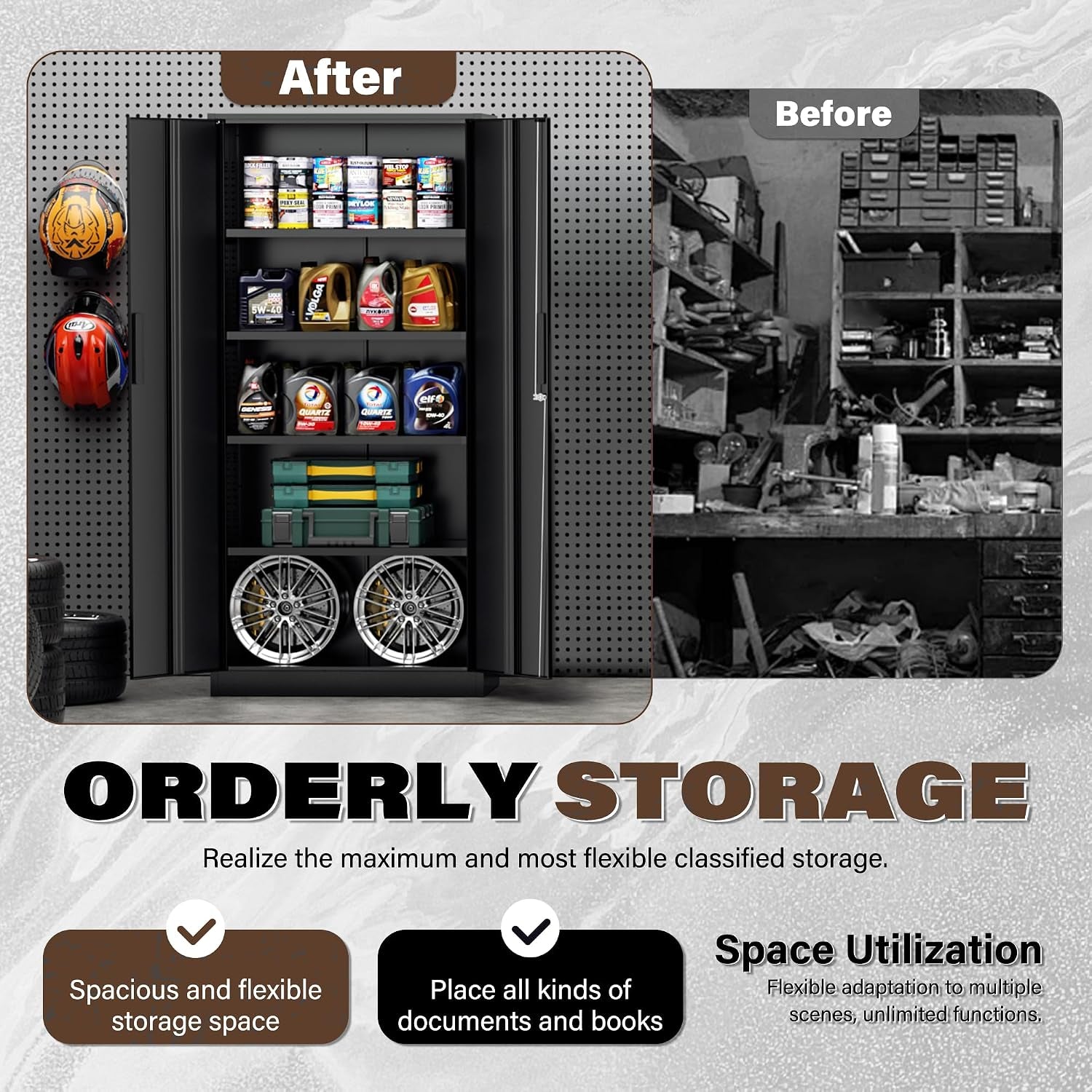 72” Metal Storage Cabinet, Garage Cabinets and Storage System with Doors and Shelves, Tall Lockable Tool Cabinet for Garage, Office, Home (Black)