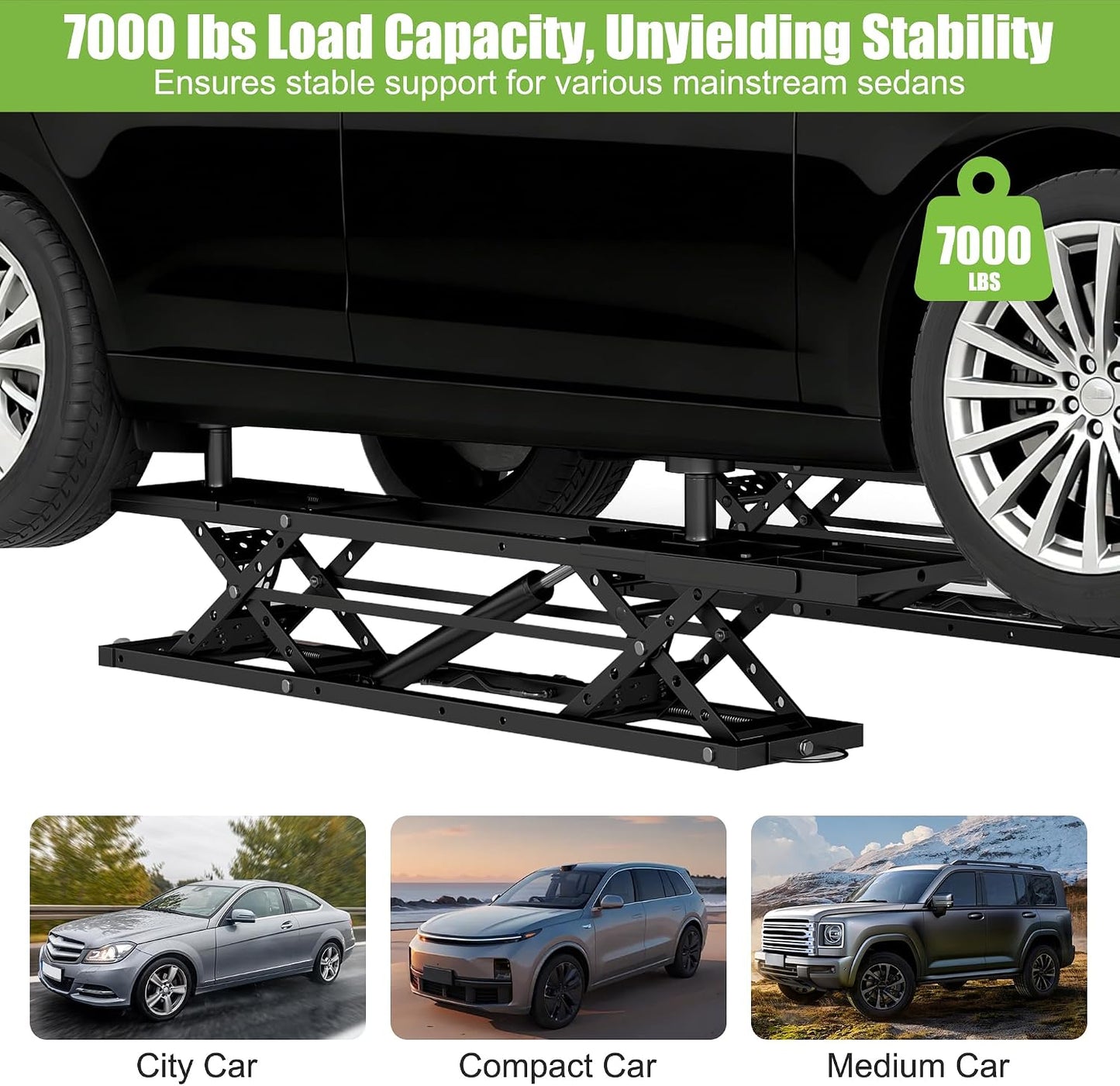 7000 LBS Portable Car Lift, Heavy Duty Quick Jack with 26.8" Max Height, Extended-Length Plates, 120V Power Unit, for Cars, Suvs, Light Trucks, Shop Use or Garage, Black