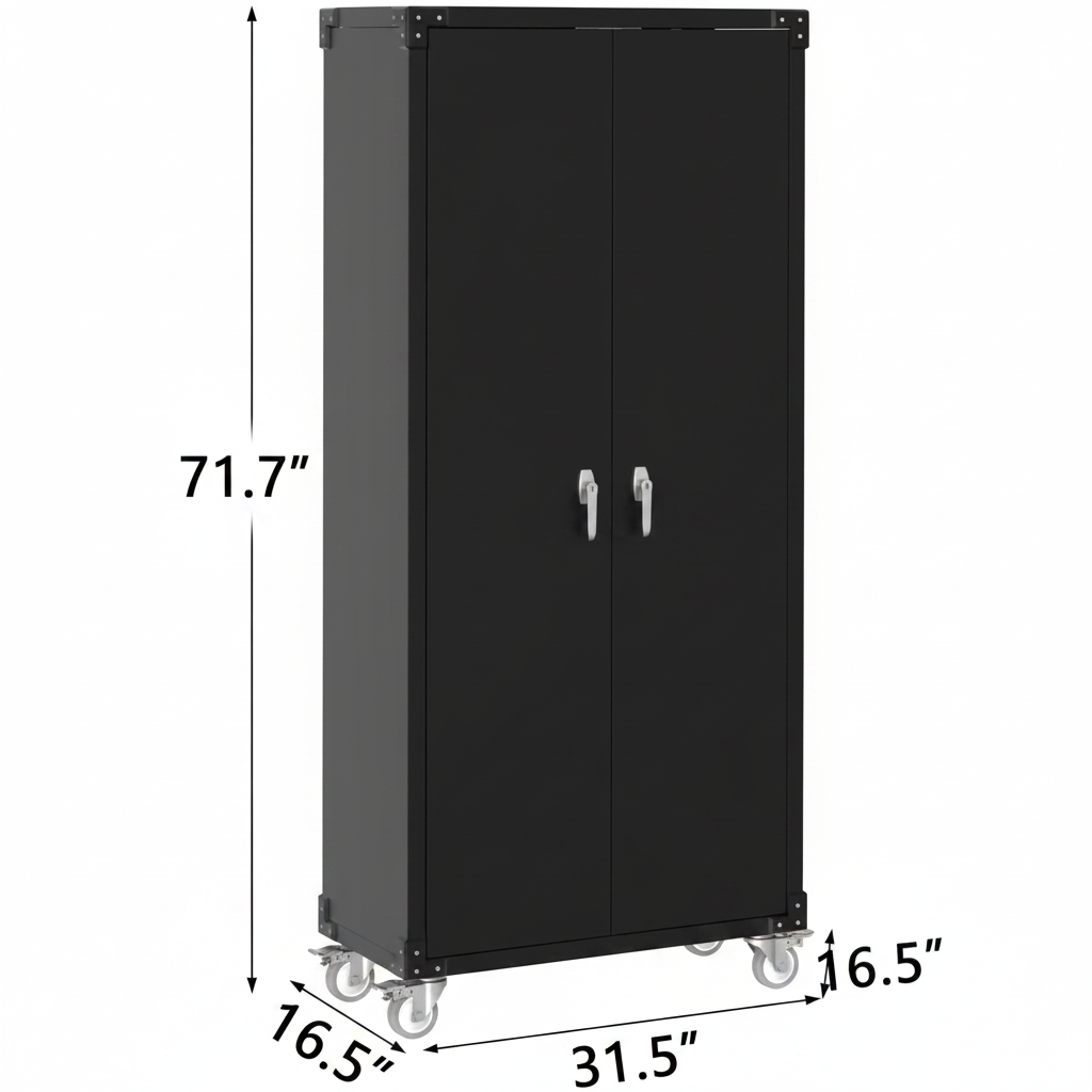 Metal Garage Storage Cabinet with Doors and Wheels, 72" High Lockable Storage Cabinet with 4 Adjustable Shelves and Pegboard, for Garage Workshop Home Office — product view 9